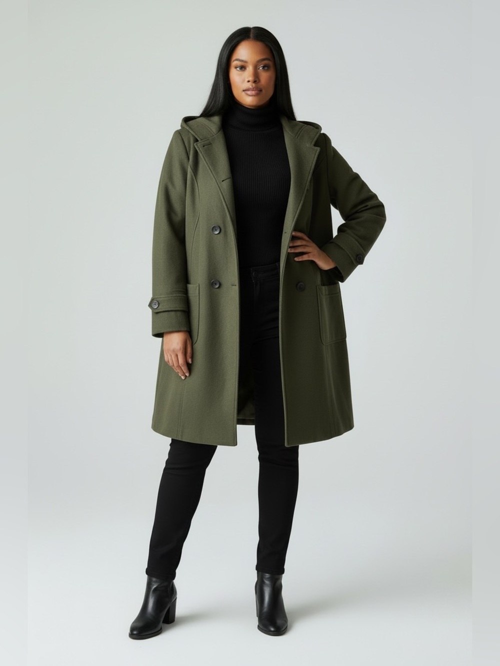 NWOT Women’s Hooded Trench Coat in Olive - Classic Double-Breasted Style